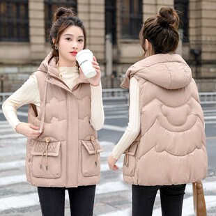 羽绒棉服马甲女2024秋冬新款连帽外穿短款宽松百搭保暖马夹外套