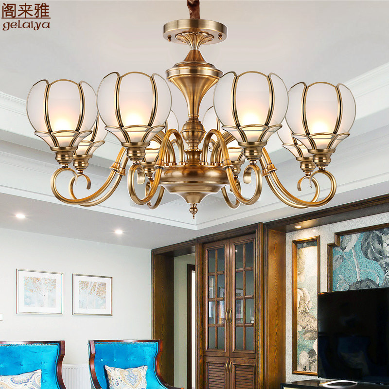 美式田园客厅吊灯 欧式现代简约餐厅子母灯新款卧室灯具 全铜灯饰