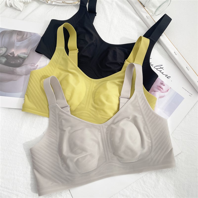 纯色无痕超薄大胸显小无钢圈文胸果冻条3D软支撑收副乳内衣女5543