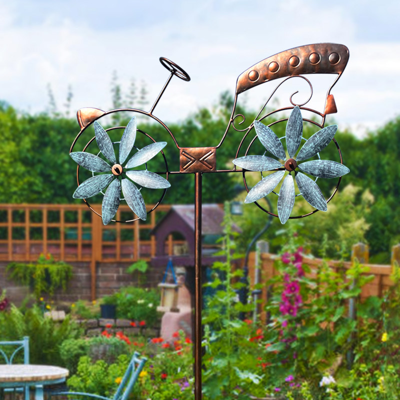 别墅花园庭院风车户外阳台布置装饰旋转铁艺插件自行车模型摆件