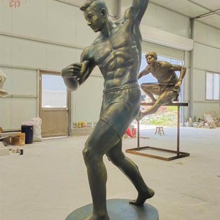 健美男子玻璃钢雕塑仿铜健身运动人物雕像健身房古铜色铜像定制