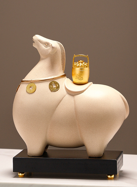 唐马家居客厅玄关酒柜装饰品摆件高档办公室桌陶瓷工艺品马上有钱