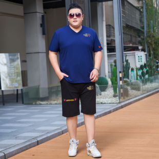 夏季 五分裤 休闲套装 短袖 胖子穿搭男装 t恤肥仔衫 两件套加肥加大码
