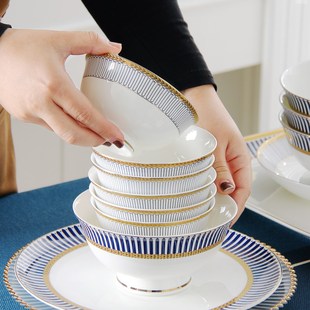 4个装 轻奢防烫碗微波餐具 碗家用4.5英寸吃饭碗骨瓷米饭碗面碗套装