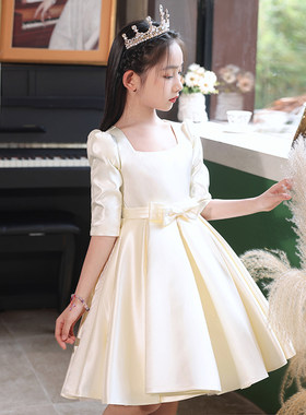 女童高端公主裙缎面儿童钢琴演奏花童生日参加婚礼小女孩礼服秋季