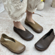 手工真皮单鞋 休闲舒适中年女鞋 女新款 牛皮浅口圆头中老年平底鞋