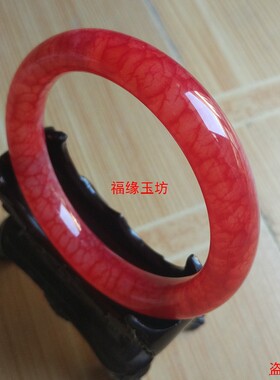 岫玉鸡血石凤血本命年圆条玉手镯旺夫大红镯送礼带