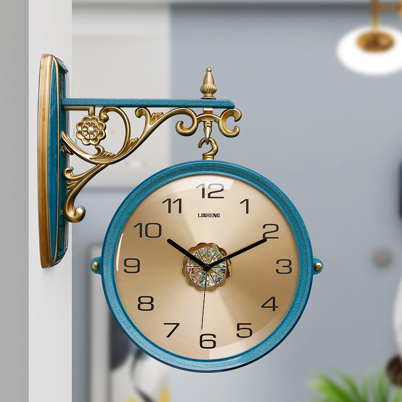 轻奢客厅双面挂钟静音个性北欧时尚创意石英钟表现代简约家用时钟