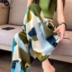 冰丝休闲阔腿裤 印花扎染高腰垂感宽松凉感雪纺直筒裤 女夏季 薄款