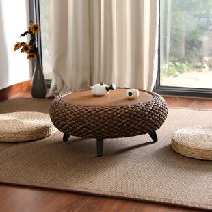 印尼藤编飘窗桌榻榻米小茶几日式简约炕桌地桌矮桌实木窗台桌圆桌