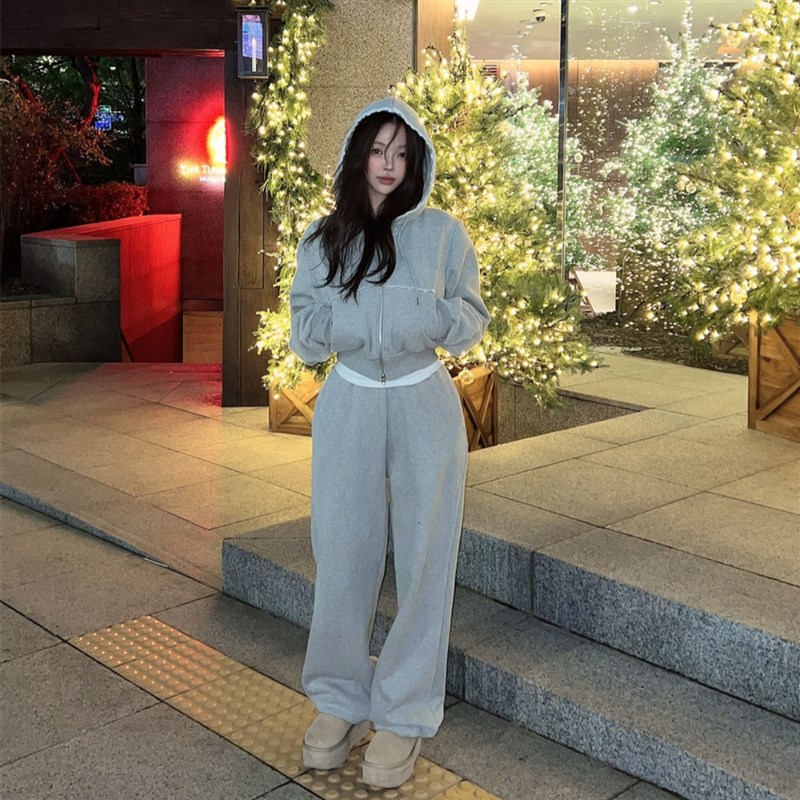 2024春秋韩国韩版新款显瘦卫衣裤时尚两件套纯棉休闲运动服套装女