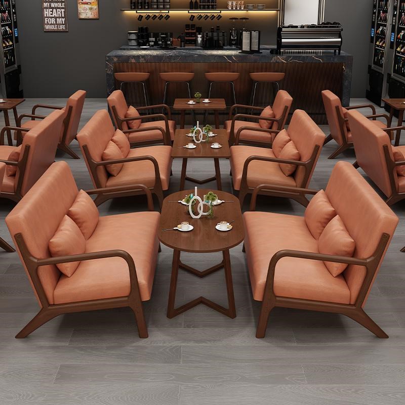 连锁奶茶店桌椅组合实木双人甜品咖啡休闲简约洽谈餐厅卡座沙发椅
