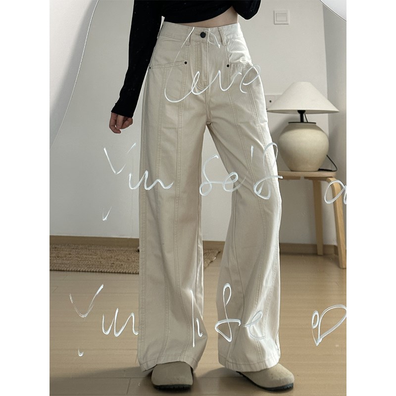 2-300斤胖mm大码女装秋冬新款裤子工装牛仔裤女高腰设计感阔腿裤