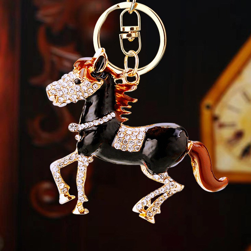 水晶镶钻小木马汽车钥匙扣女创意包挂件金属钥匙链圈商务礼品