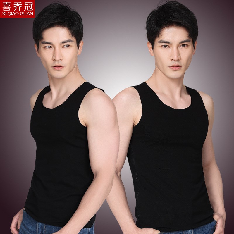 潮流春夏季无痕男士背心精梳棉螺纹纯色薄款弹力宽肩上衣打底衫