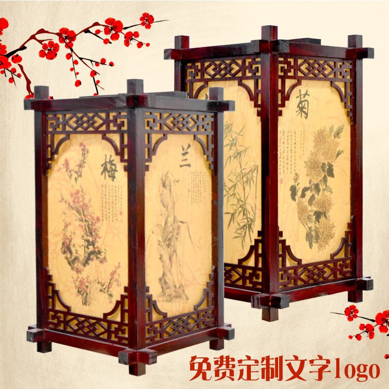 新年大红灯笼中式木制宫灯灯笼实木吊灯仿古羊皮灯茶楼灯户外灯笼