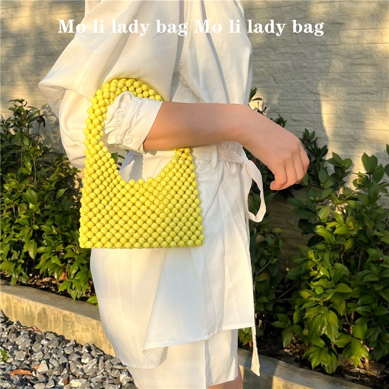 2023少女法式糖果色手工编织diy串珠珍珠包手机包手提包串珠女包