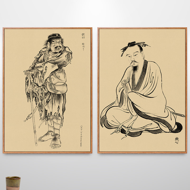 禅意水墨人物画钟馗佛像新中式装饰画走廊过道竖版挂画茶室壁画