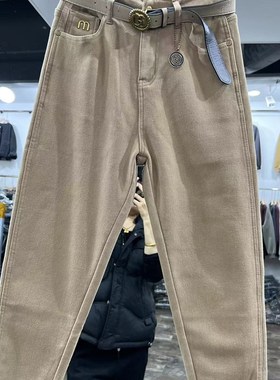 17476高弹力全棉高腰拉链纽扣休闲裤加绒加厚宽松小脚哈伦长裤子