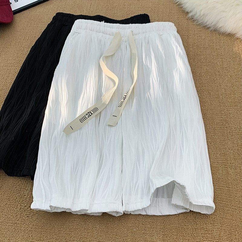 夏季薄款冰丝提花短裤男直筒高街青少年美式日系复古条纹五分裤子,男装,短裤,淘宝优惠券,粉丝福利购,淘宝优惠卷