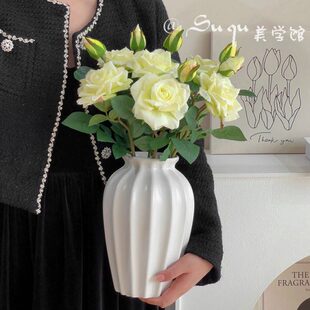 奶油风矮胖陶瓷花瓶白色简约现代客厅餐桌水养插花装饰摆件高级感