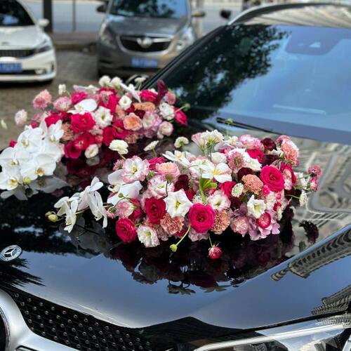 婚车装饰车头花婚车吸盘中国风花车带泥婚车花泥吸盘式月亮网红