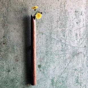 耕造 手工 实木黑胡桃木花瓶 壁挂花器花插 日式现代 茶具配件