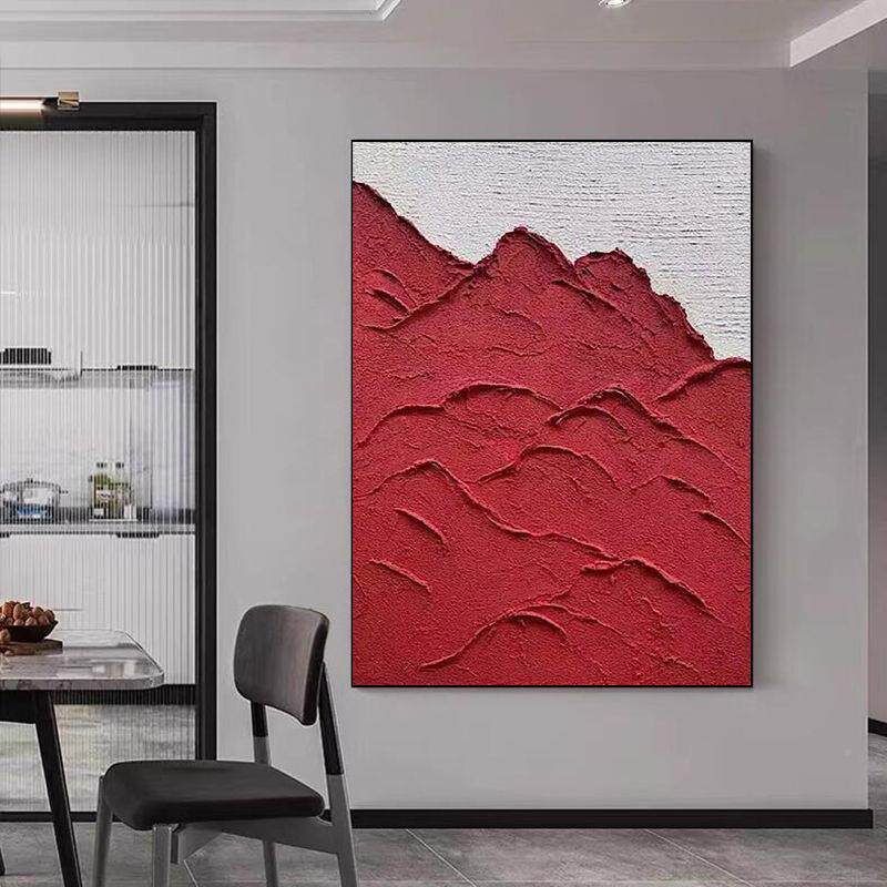LFE厅纯手绘油画红色抽象画客关玄装饰画喜庆大红立肌理画酒店体