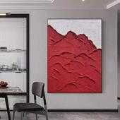 LFE厅纯手绘油画红色抽象画客关玄装 饰画喜庆大红立肌理画酒店体