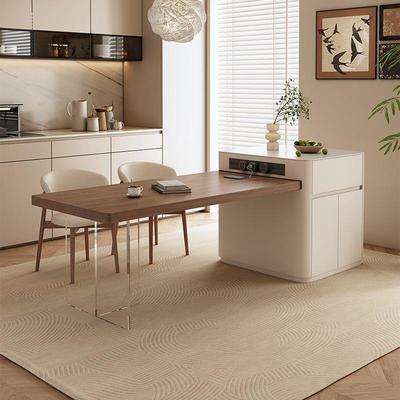 胡桃木色岛台餐桌体式中古风悬浮中可缩伸家用一倒台KTB小户型导