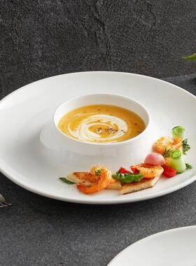 子白色特陶瓷西餐草帽盘酒店餐厅KPT分子料理盘菜盘色摆盘意菜餐