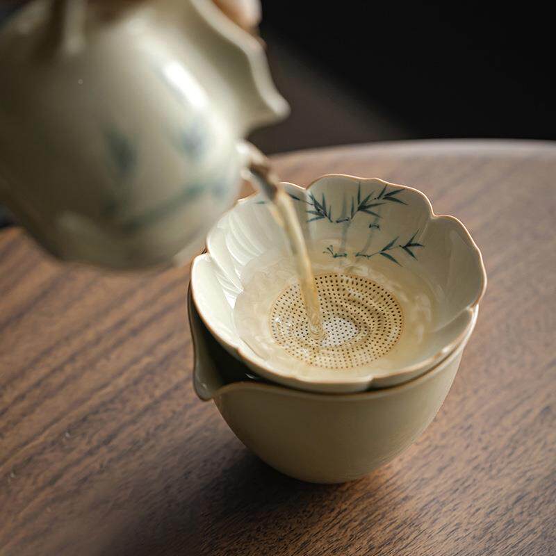 草分TSV木灰茶手绘离竹子茶漏茶滤茶叶过滤网茶水茶隔陶瓷滤功夫