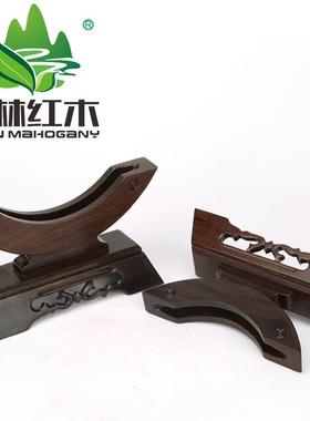 檀平安石摆件玉架子PAKDZ103瓷盘雕刻扣底座红木普洱茶托架展示黑