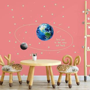 30cm夜地光球月球组星合墙贴球星UPH组月合夜光贴纸儿童房荧光贴