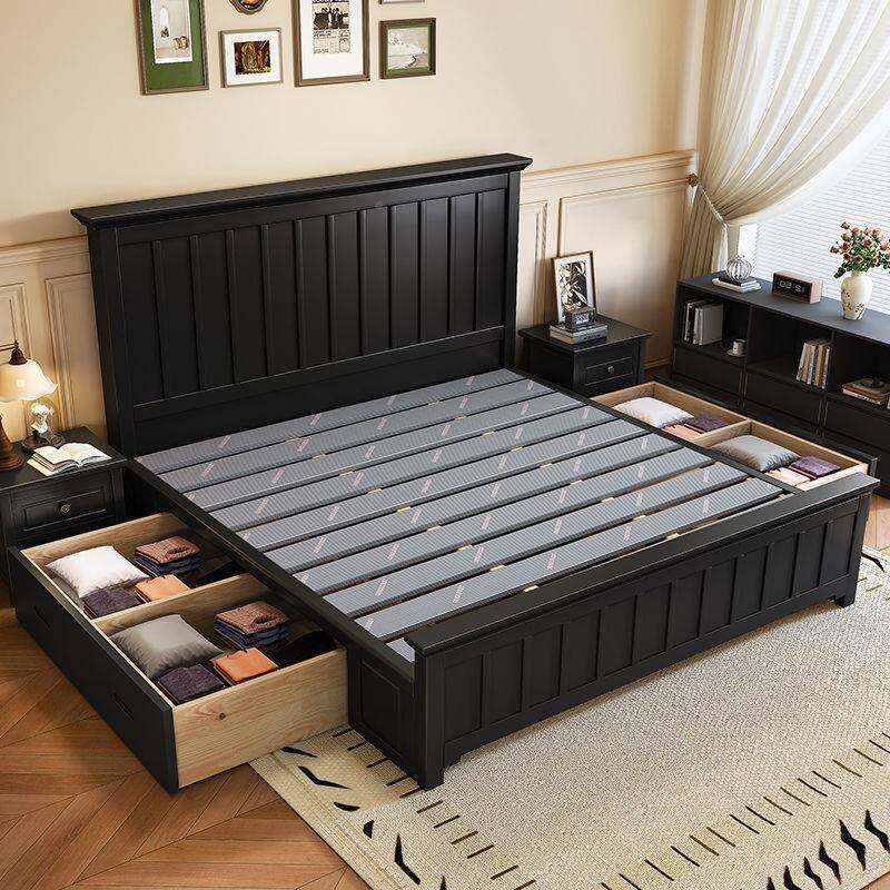 复古古实木卧床黑色美1.5米式主1木森斯63.8米双人床现代简约风婚