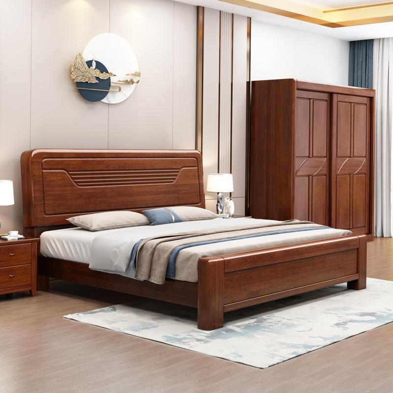 卧现代中式木胡桃木床家用主室实大樟家具双人床厂直销家简约轻奢