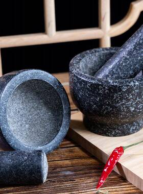 a黑石缸石型臼捣蒜器研罐捣HCC磨罐蒜药臼子擂钵天然石材