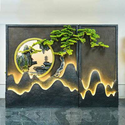 水墙假山流水幕喷泉风隔断庭院tb-74155户外背景公造司酒店景观装