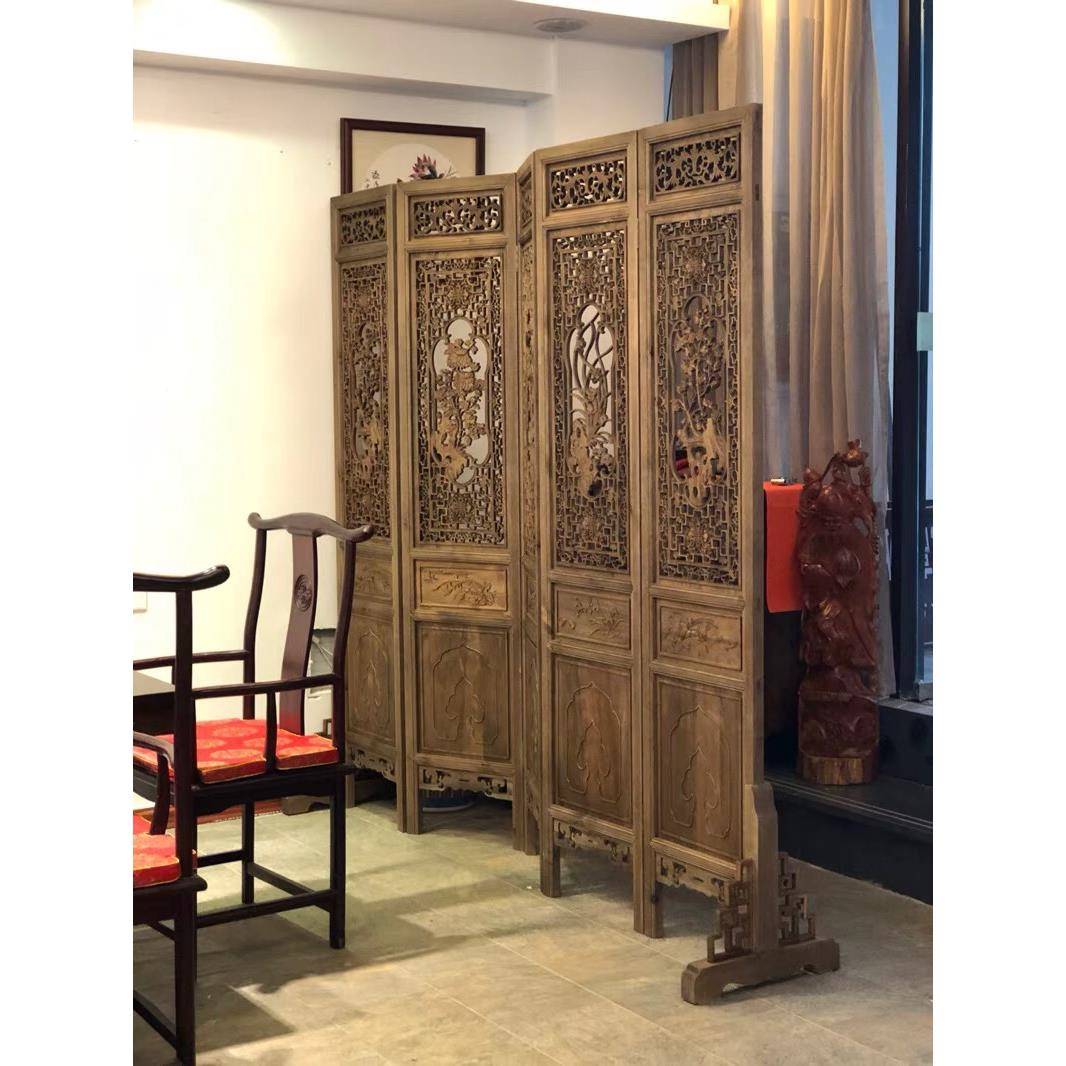 L7中式做屏风隔断客厅实2019510木旧移动室玄折屏雕花折叠屏风酒