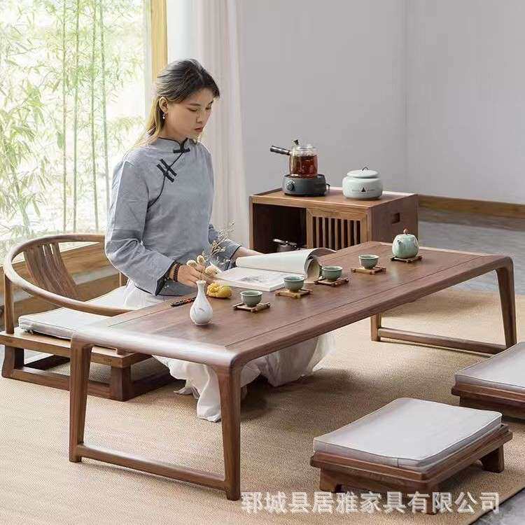 老榆木榻榻米茶桌仿古地台茶几小矮桌新中式实木禅意日式飘窗桌