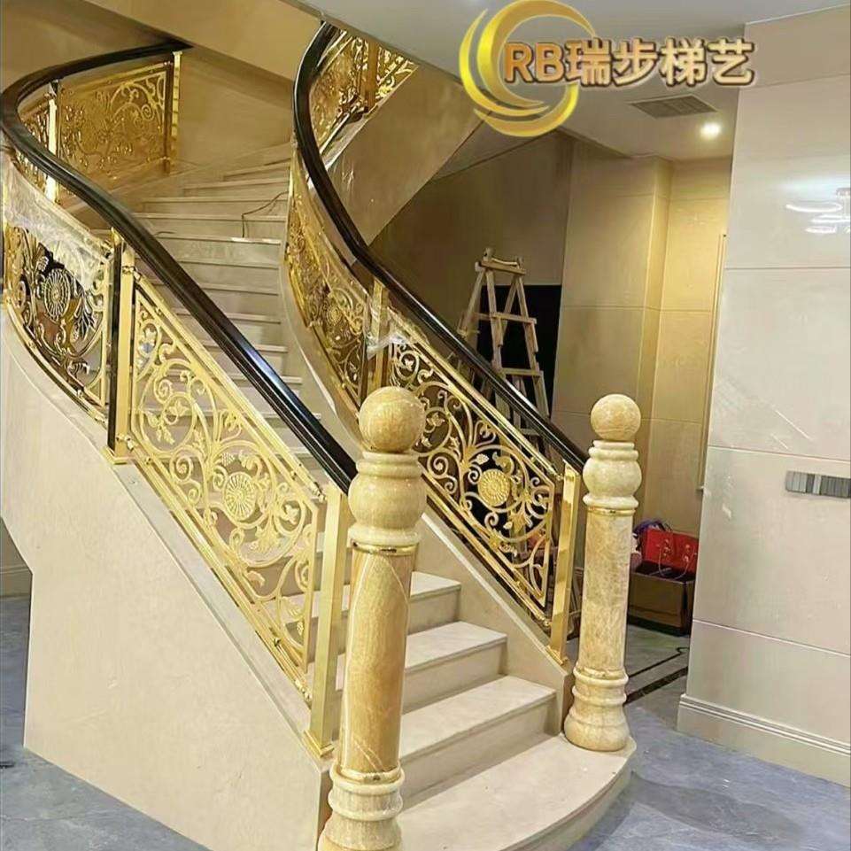 酒店栏杆工程铝艺楼梯护栏 铜艺扶手楼梯厂家