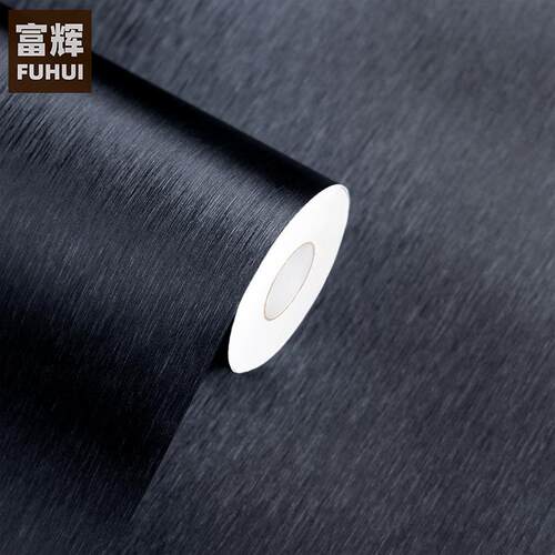 韩版黑色拉丝木纹墙纸自粘壁纸酒店墙面装修工程展柜贴纸波音软片
