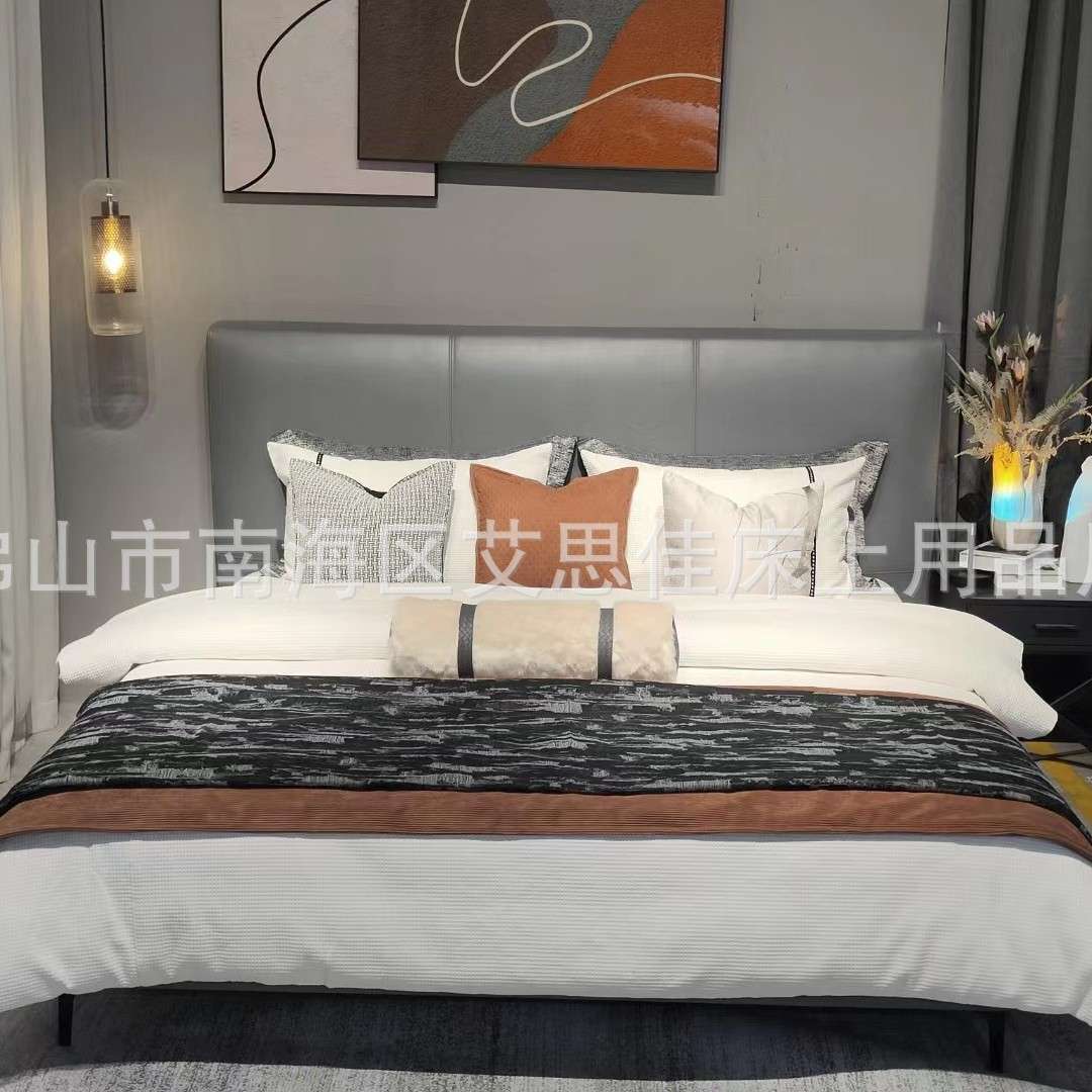 轻奢现代床品样板房间软装公司家具店摆场棕咖色床品可定多件套