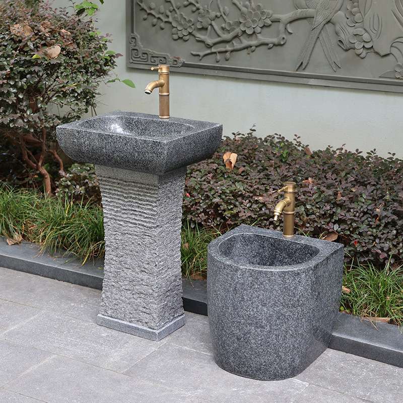 天然石头洗手池台花岗岩户外庭院水池台盆室外花园立柱大理石水槽