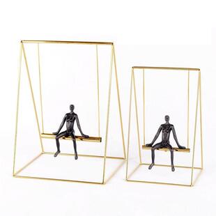 新古典样板房装饰摆件 软装饰品 不锈钢工艺品 创意家居 秋千摆件