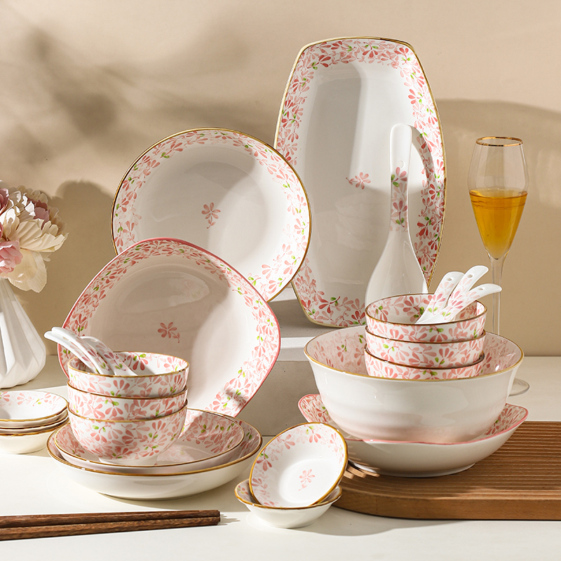 日式陶瓷餐具碗碟套装家用2023新款简约现代乔迁碗筷高级感碗盘子