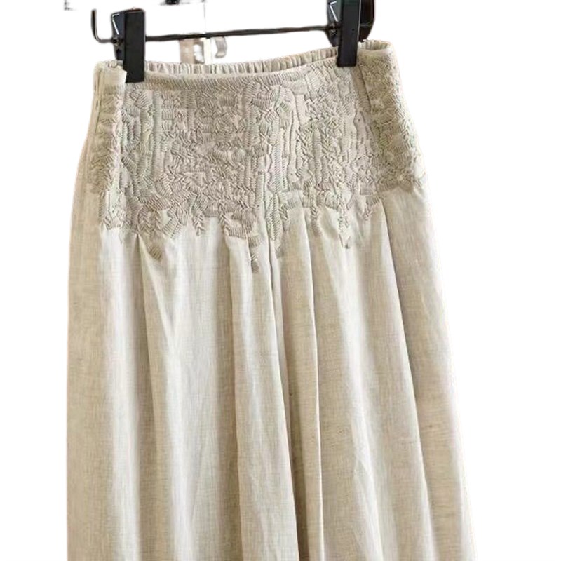新款不容错过零压裸感藏肉于无形刺绣棉麻透气潮牌宽松阔腿裤女潮