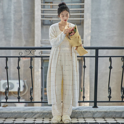 睡衣女冬款半边绒保暖加绒加厚休闲长袖可外穿家居服三件套秋冬季