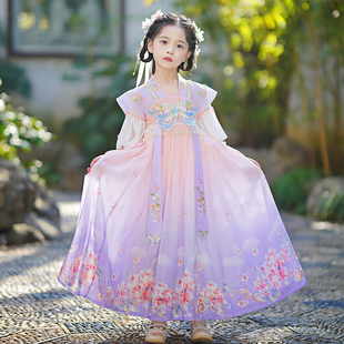 超仙古风唐装 汉服女童连衣裙夏季 古装 新款 女儿童公主裙夏 2023夏装