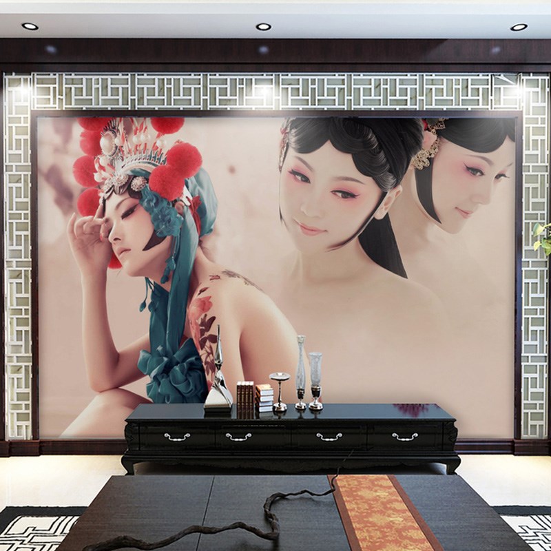 变脸现代京剧人物艺术墙布壁纸定制墙纸客厅电视背景墙古剧壁画